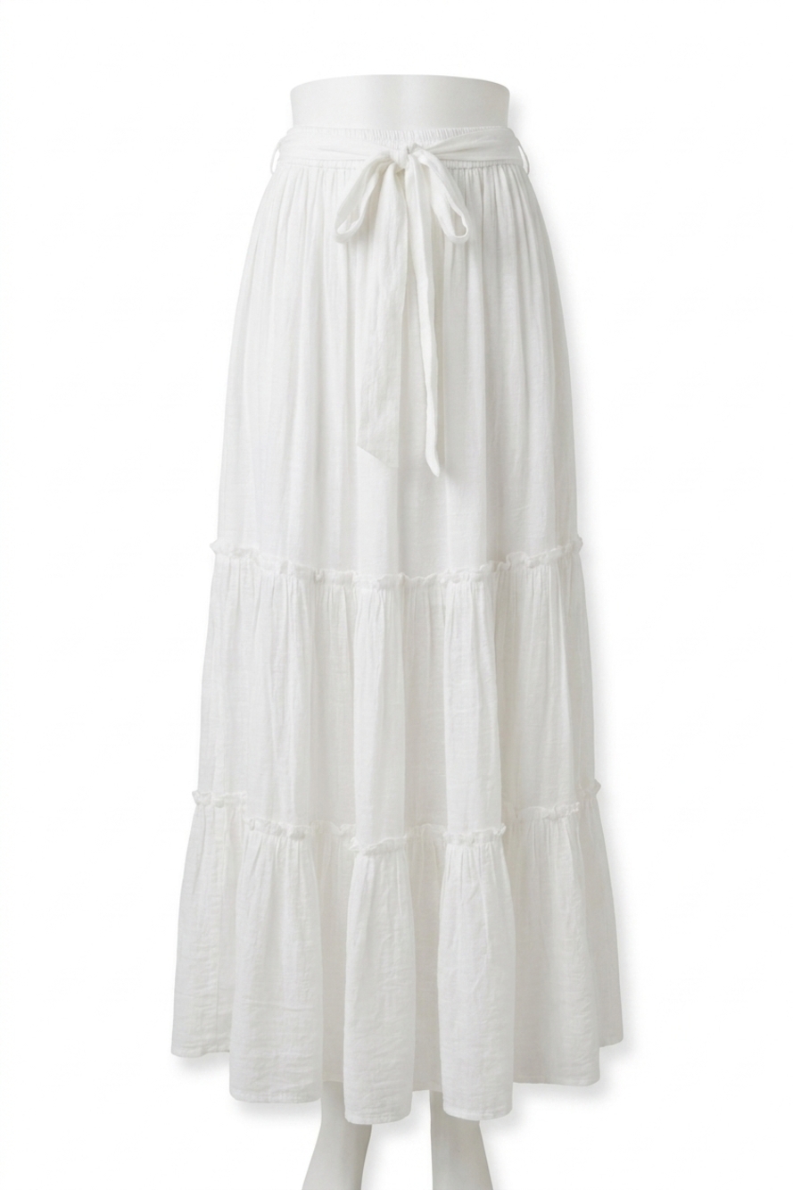 NEW BLUIVY tiered ruffle flowy maxi skirt in ivory